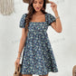 WYWH Ditsy Floral Print Square Neck Puff Sleeve Dress