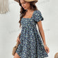 WYWH Ditsy Floral Print Square Neck Puff Sleeve Dress