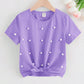 Tween Girl Round Neck Short Sleeve T-Shirt With Pearl Detailing And Knotted Hem