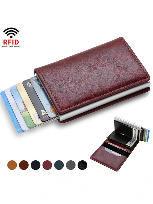 Leather Metal RFID Credit Card Holder Wallet, Father's Day/Birthday Gift