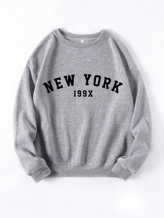 INAWLY Letter Graphic Thermal Lined Sweatshirt