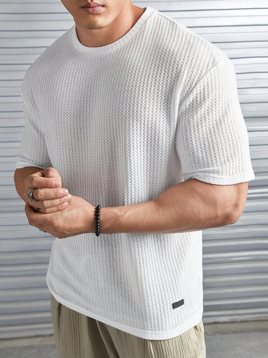 Manfinity Homme Loose Fit Men's Waffle Knit Tee With Patched Detail