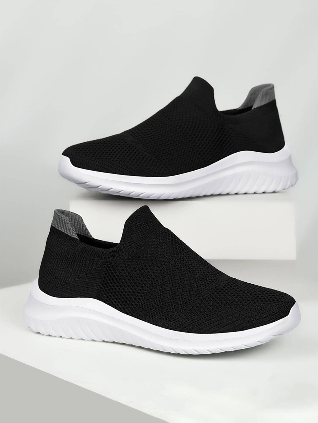 Men Ribbed Slip On Sneakers, Sport Outdoor Fabric Running Shoes