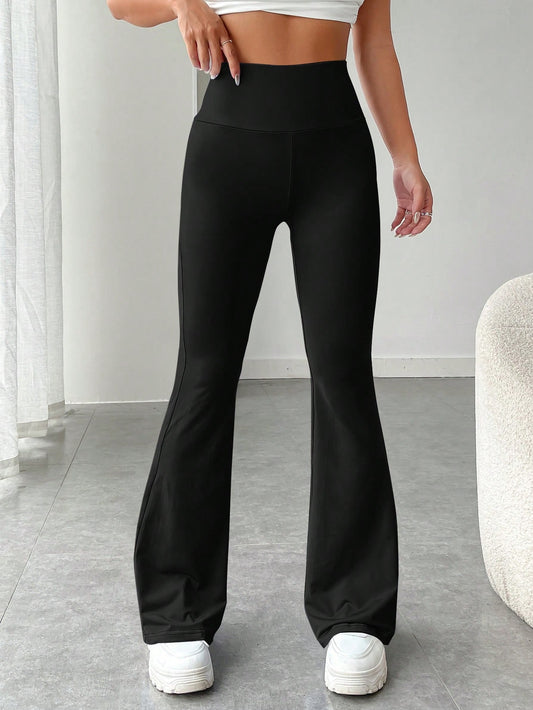 EZwear Coquette Solid Flare Leg Black Pants