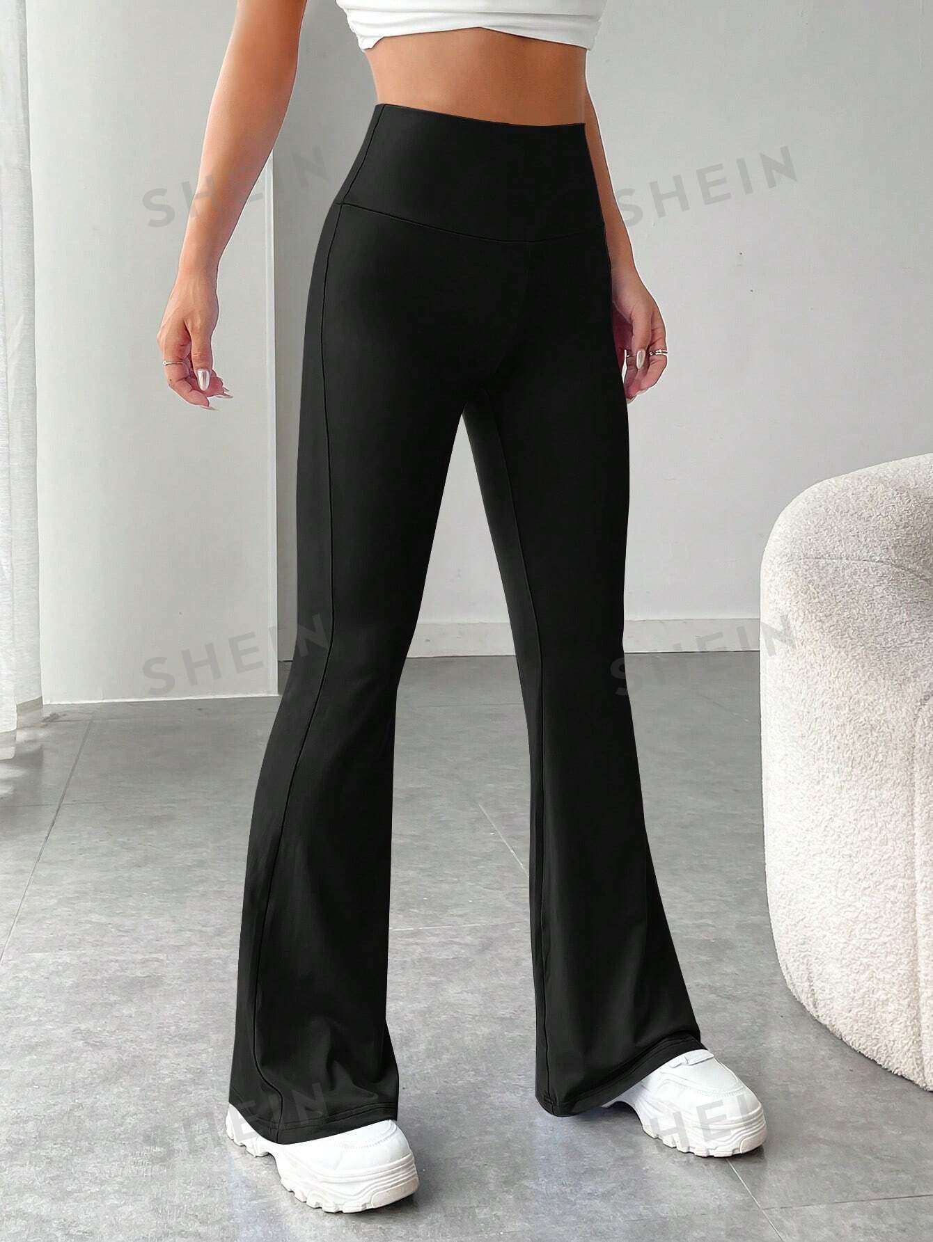 EZwear Coquette Solid Flare Leg Black Pants