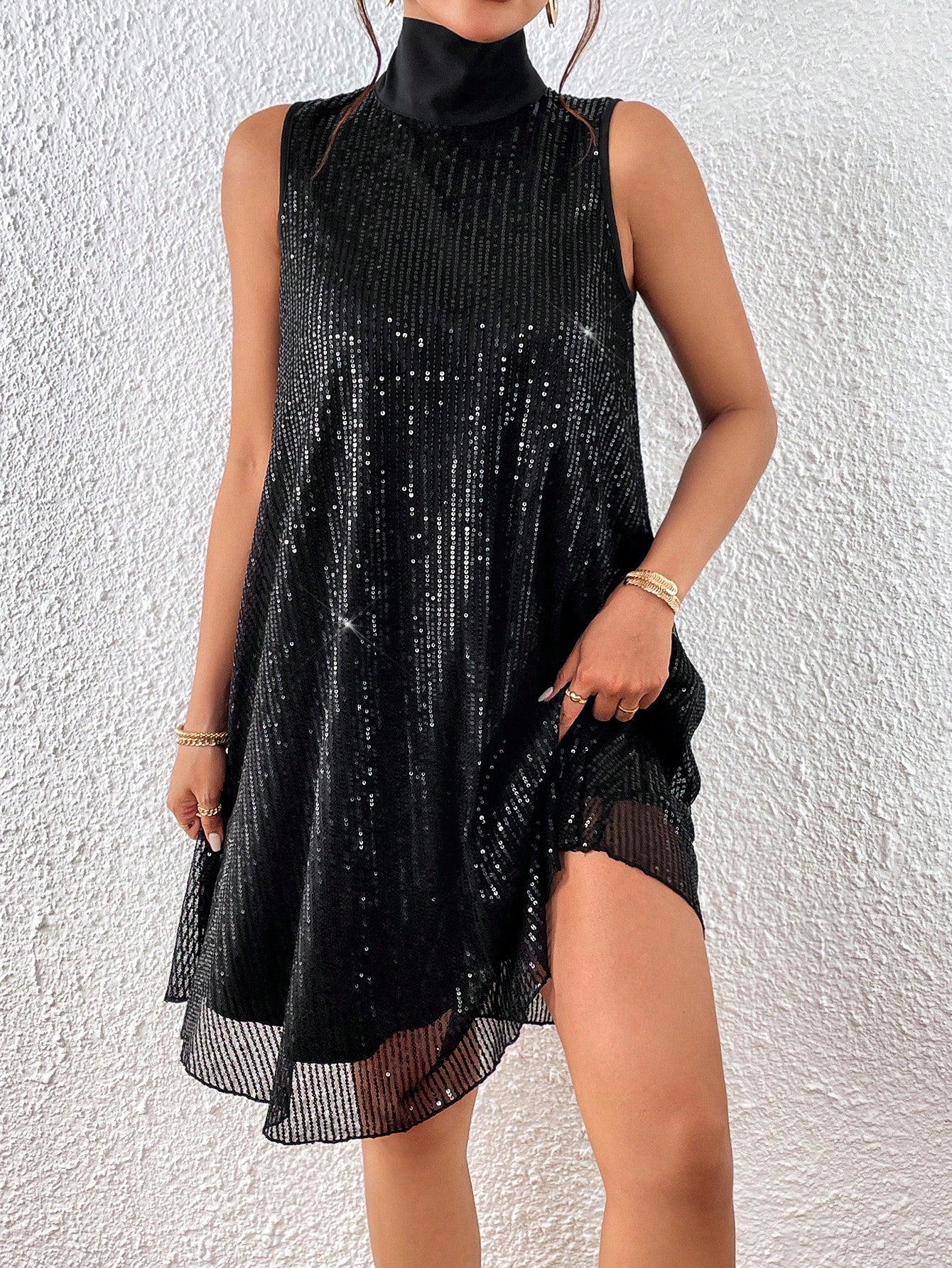 Allurite High Neck Sequin Dress