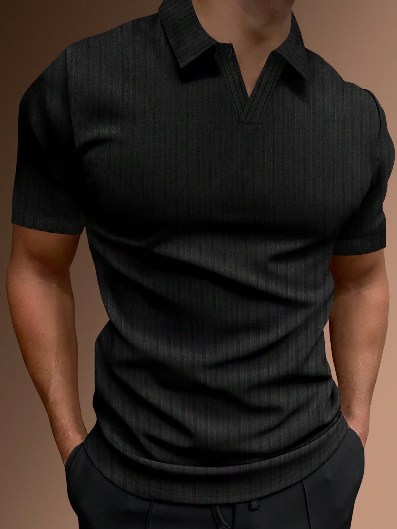 Manfinity Homme Men Solid Polo Shirt Button Up Plain Black Work Casual Polo Shirt For Husband