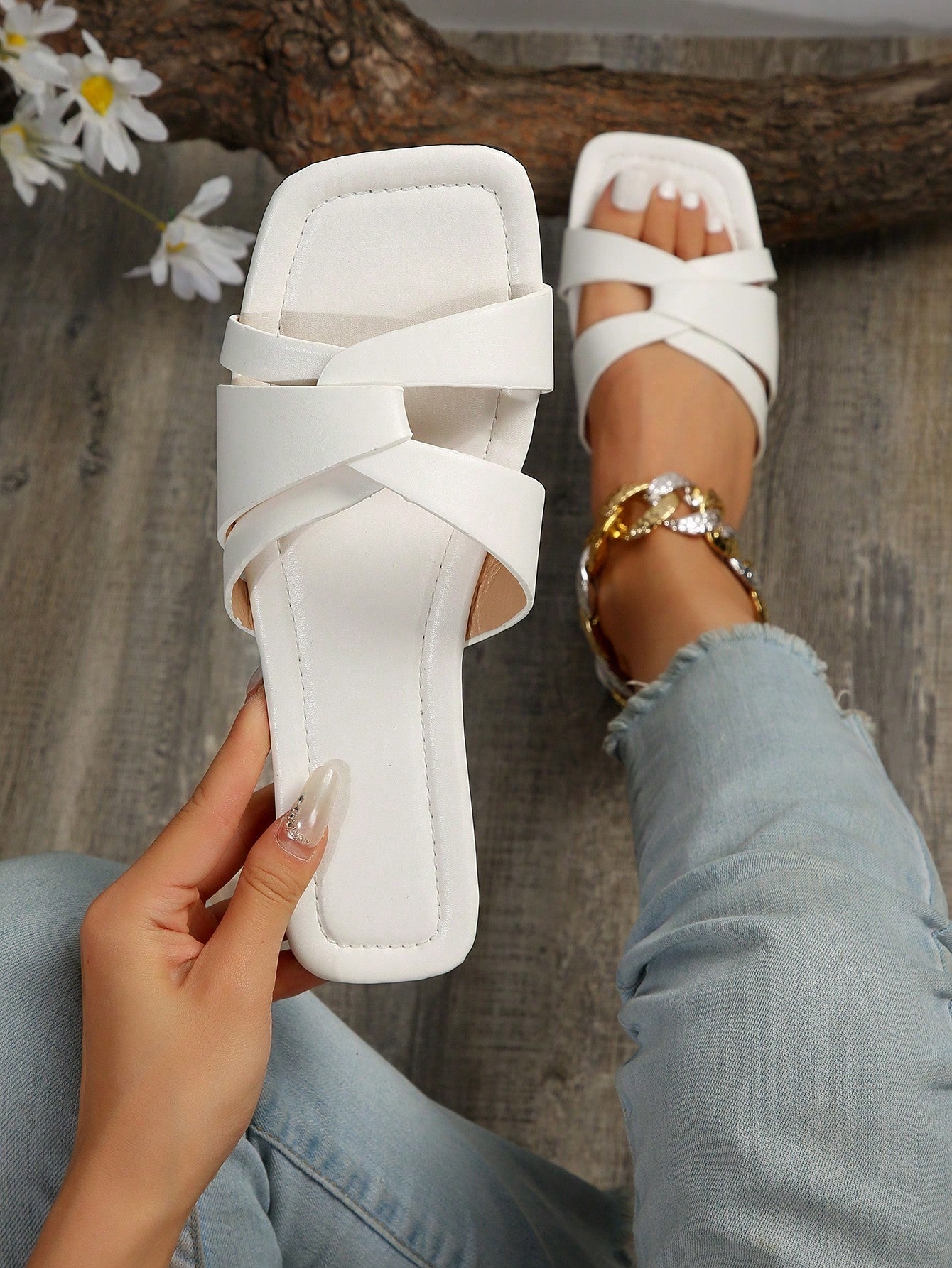 2024 Summer New Vintage Korean Style Versatile Flat Sandals For Women, Fairy Style Popular Outside Wearing Slippers