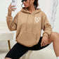 EZwear Heart Print Kangaroo Pocket Drop Shoulder Drawstring Hoodie