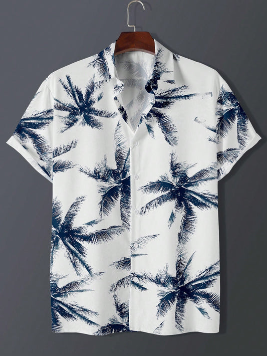 Manfinity Manfinity Dauomo Men Summer Short Sleeve Tropical Print Shirt