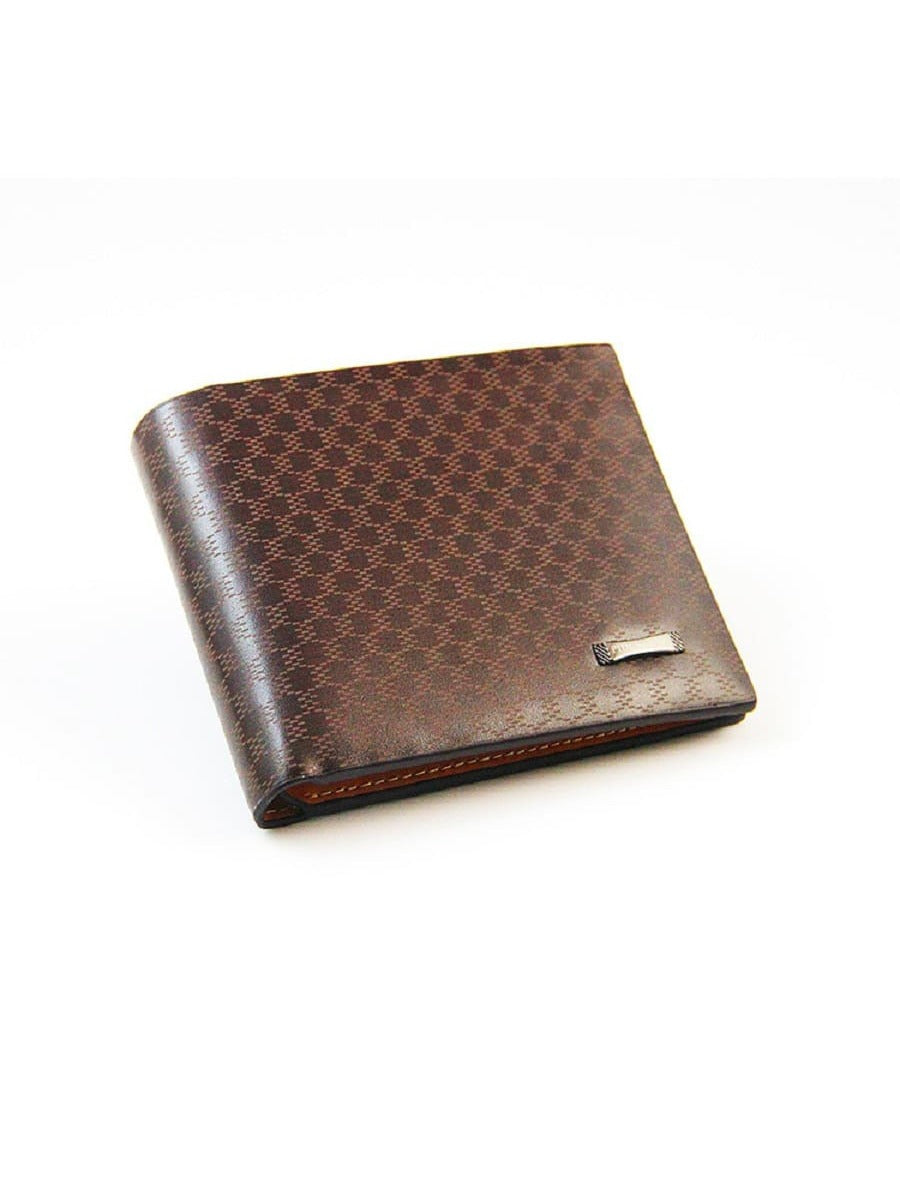 Sold As Single Item, Coffee Brown Men's Vintage Pu Leather Short Wallet With Sim Card Slot, Checkered Pattern Pu Leather Large Capacity Cardholder, Coin Purse, Bank Card Holder, Credit Card Holder