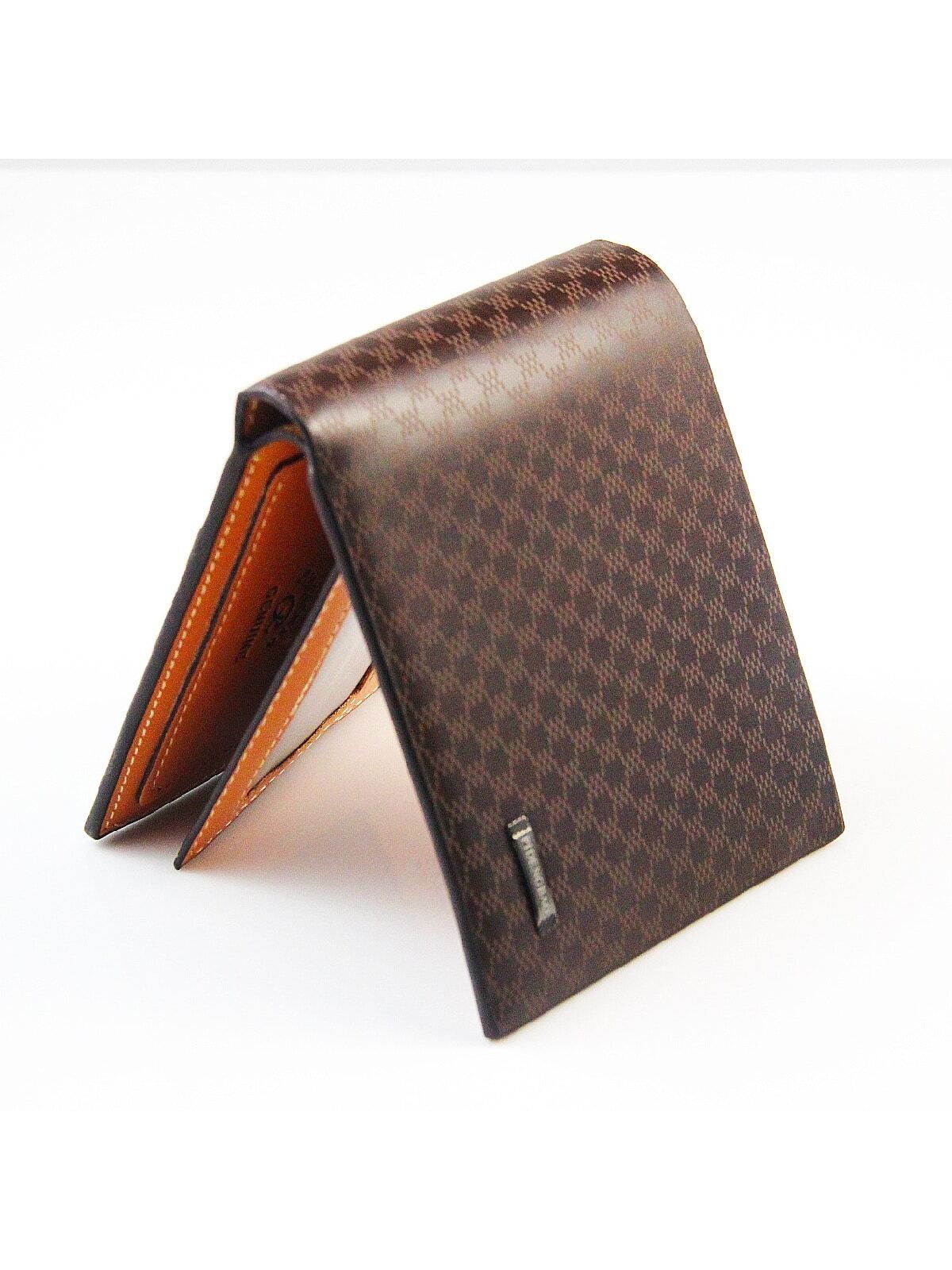 Sold As Single Item, Coffee Brown Men's Vintage Pu Leather Short Wallet With Sim Card Slot, Checkered Pattern Pu Leather Large Capacity Cardholder, Coin Purse, Bank Card Holder, Credit Card Holder