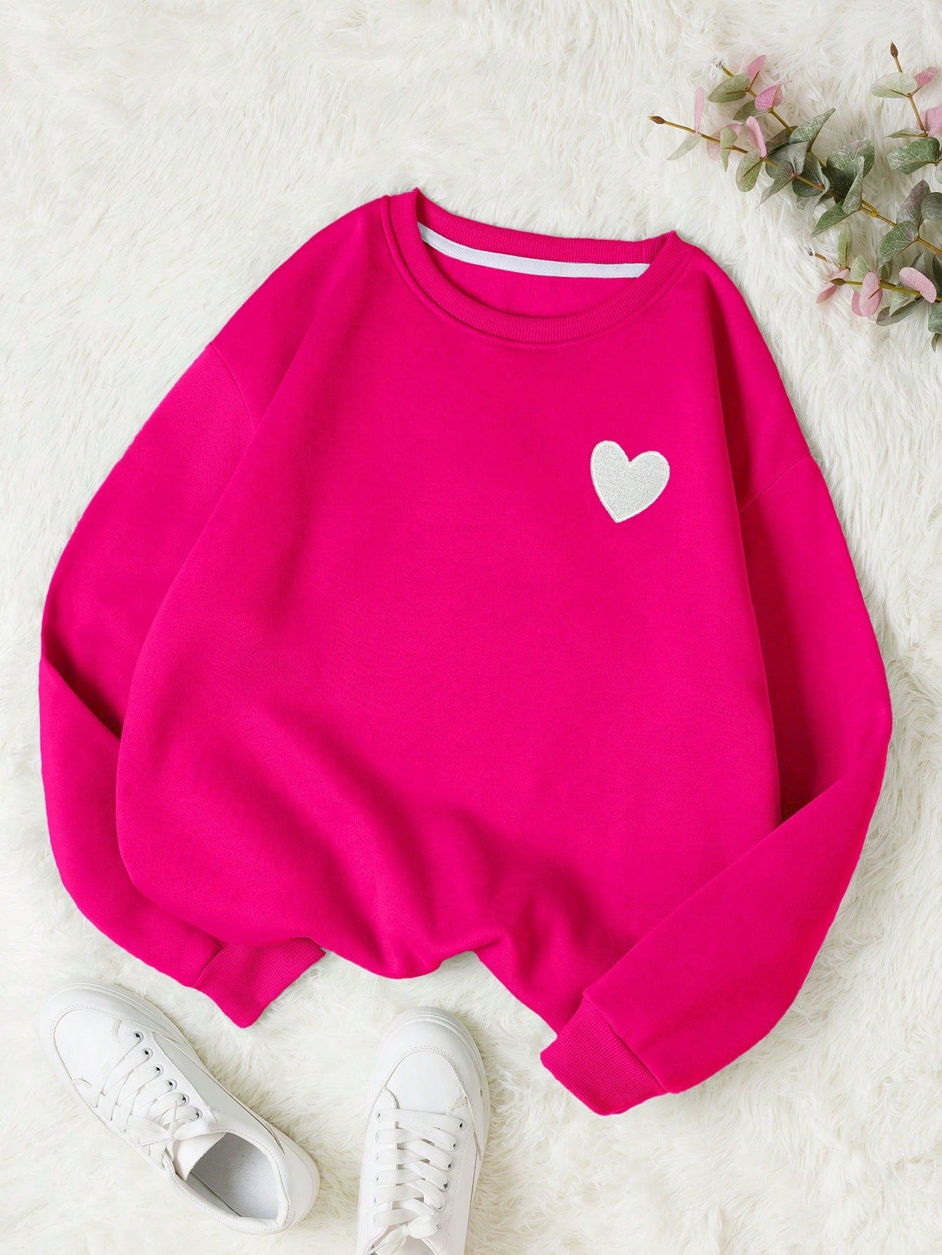 EZwear Heart Print Thermal Lined Sweatshirt,Long Sleeve Tops