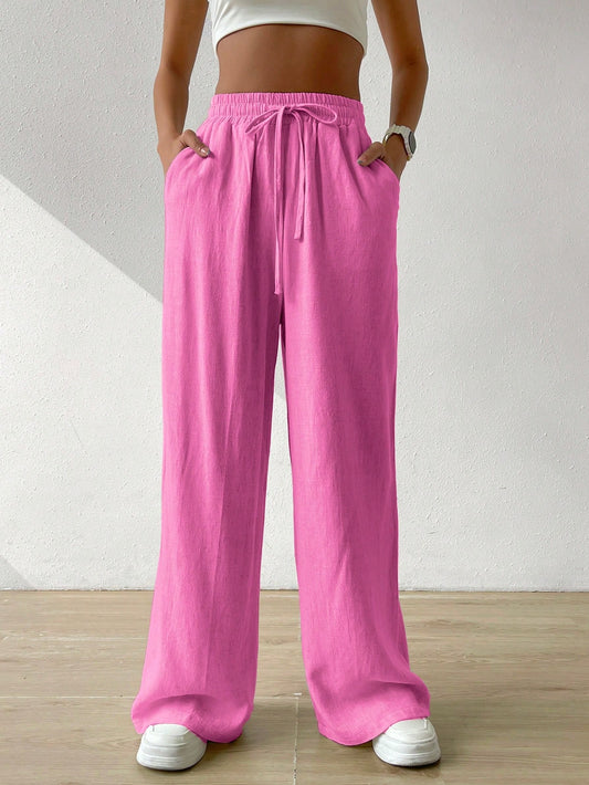 EZwear Drawstring Waist Wide Leg Pants