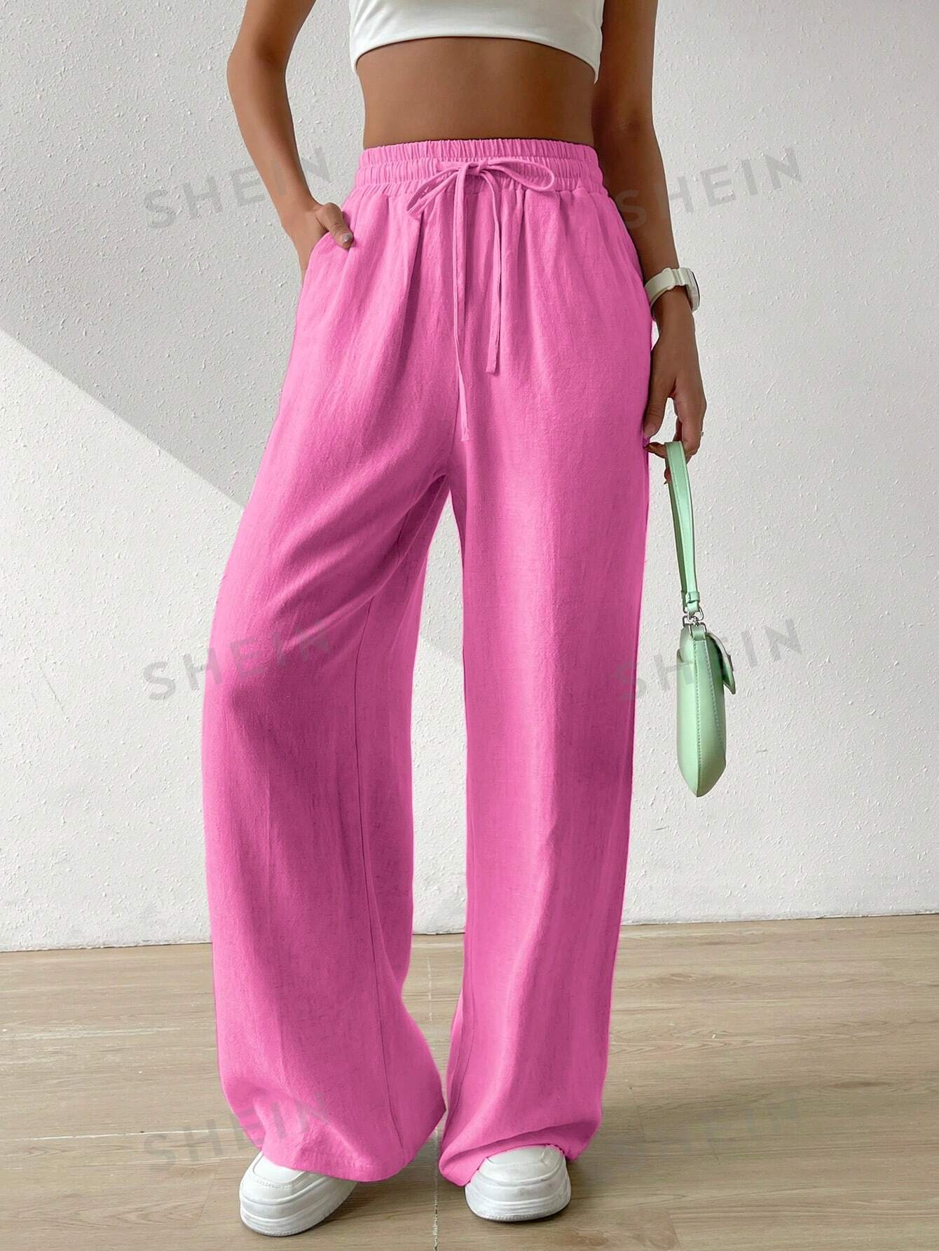 EZwear Drawstring Waist Wide Leg Pants