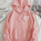 Essnce Heart Print Zip Up Drawstring Thermal Lined Hoodie,Long Sleeve Tops