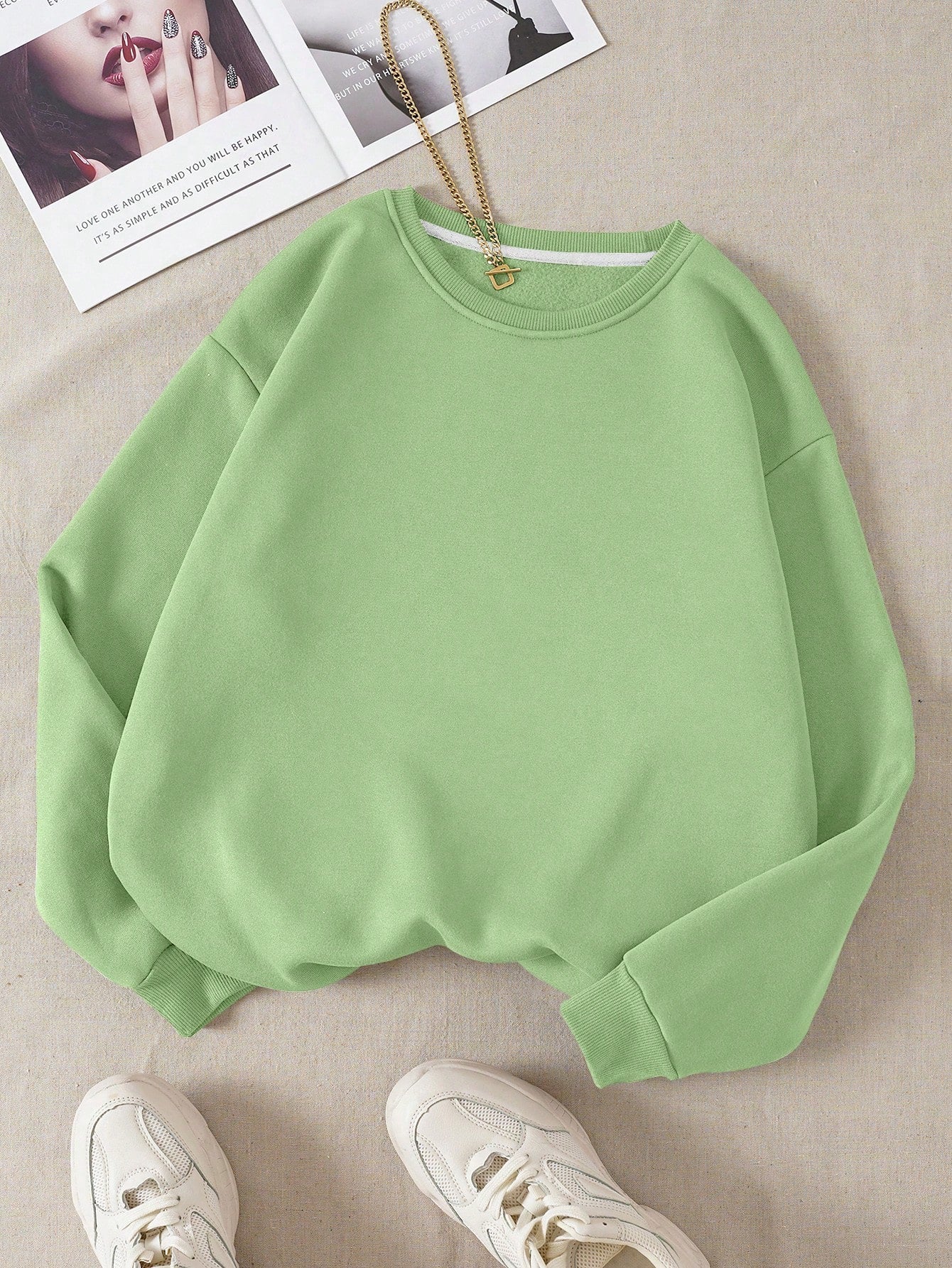 INAWLY Solid Round Neck Thermal Lined Sweatshirt,Long Sleeve Tops