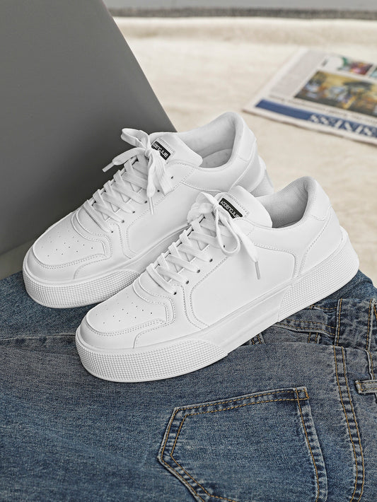 Men's Autumn/Winter New Style Anti-Slip Lace-Up Soft Bottom Solid Color Korean Campus Sneakers, Fashionable, Lightweight, Suitable For Daily Casual Wear, Outdoor Activities And Training, Spring/Autumn Versatile White Shoes For Men