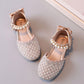 1pair Princess Style Girls' Pearl Decoration Peep Toe Sandals For Summer