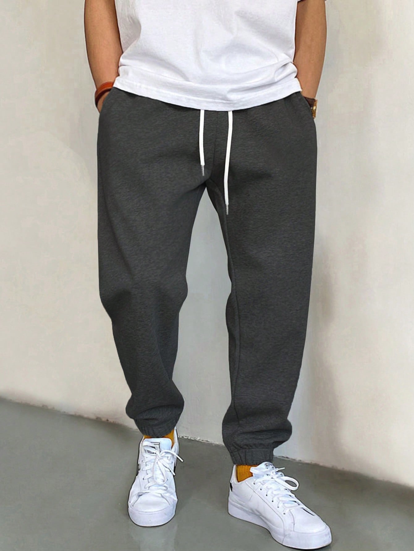 Manfinity Homme Men Slant Pocket Drawstring Waist Sweatpants Long Jogging Pants Plain Light Grey Going Out Casual