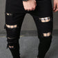 Manfinity EMRG Men Ripped Frayed Skinny Jeans Frayed Jeans, Slim Fit Long Ripped Black Cargo Jeans, For Husband, Boyfriend Gifts