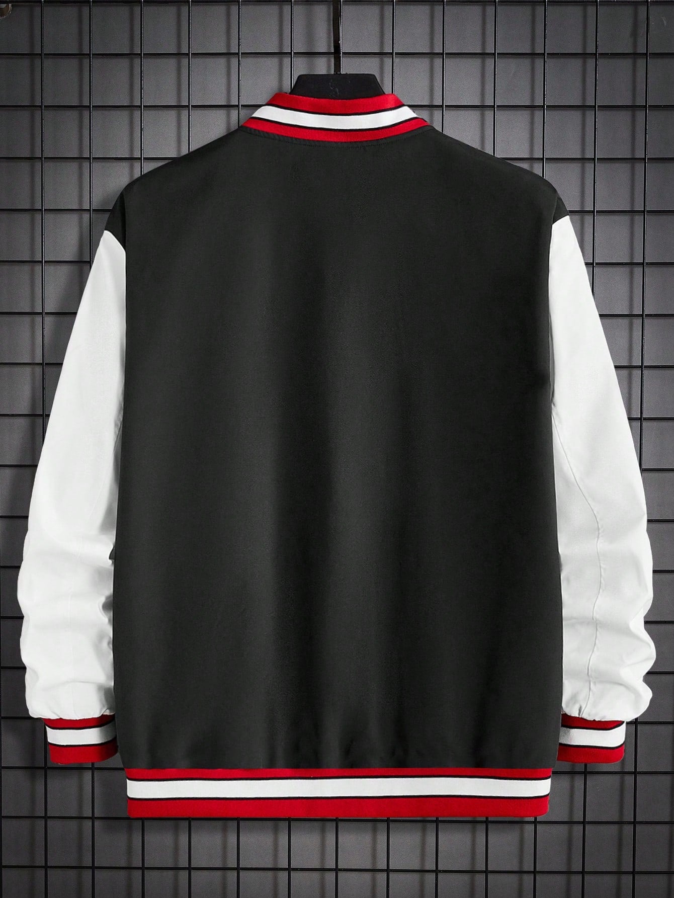 Manfinity RebelGame Oversized Men's Colorblock Varsity Jacket With Letter Graphic And Striped Trim, No Tee