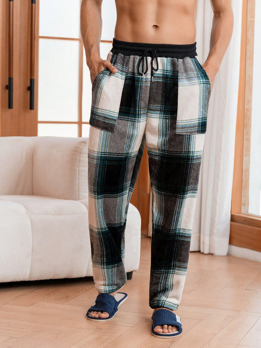 Men Plaid Print Drawstring Waist Sleep Pants