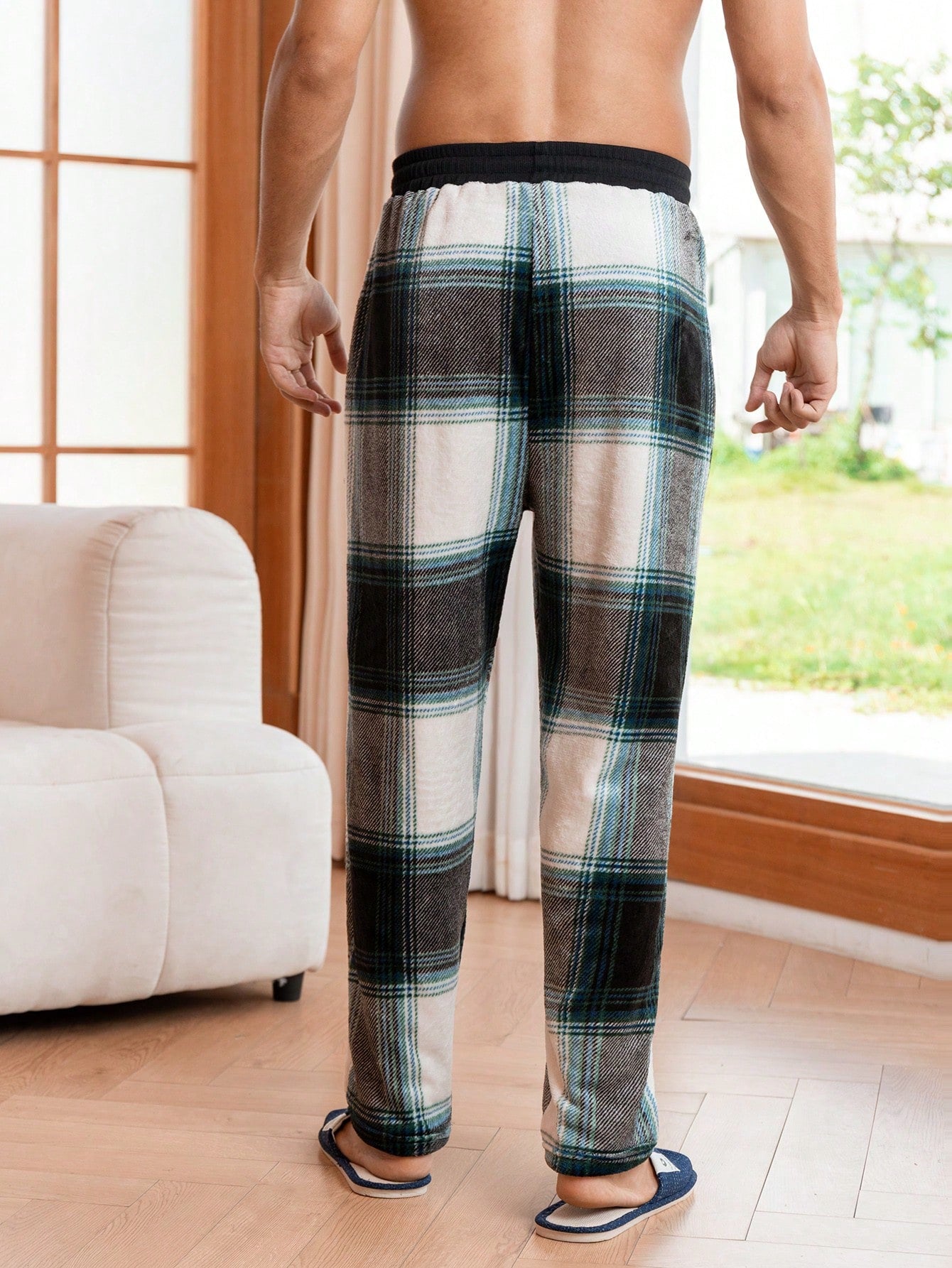 Men Plaid Print Drawstring Waist Sleep Pants