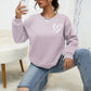 INAWLY Heart Print Drop Shoulder Sweatshirt,Long Sleeve Tops