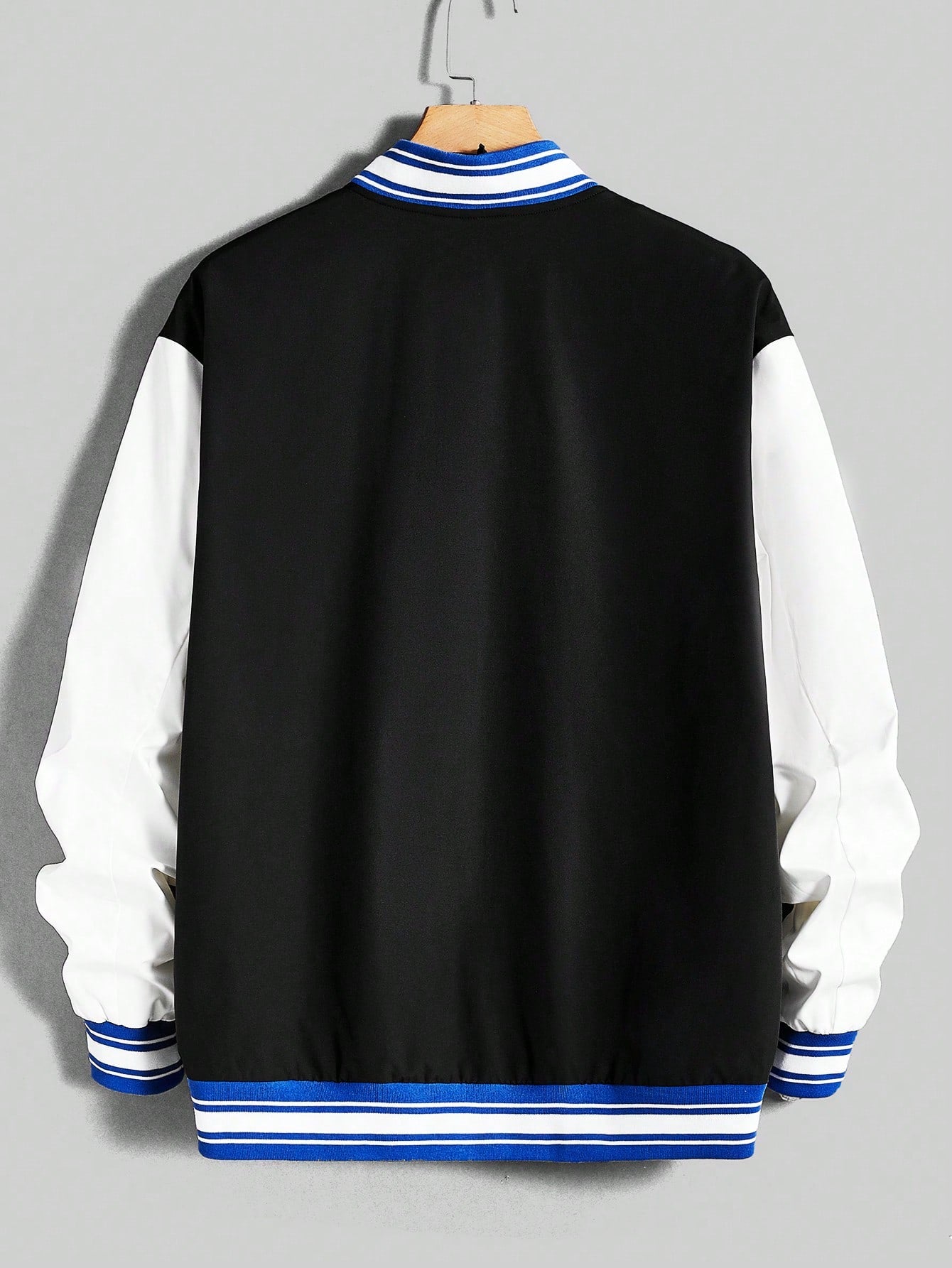 Manfinity RebelGame Oversized Men's Letter Print Colorblock Drop Shoulder Varsity Jacket (Without Tee)