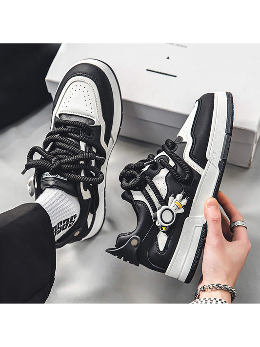 Men Colorblock Lace-up Front Skate Shoes, Sport Outdoor Sneakers