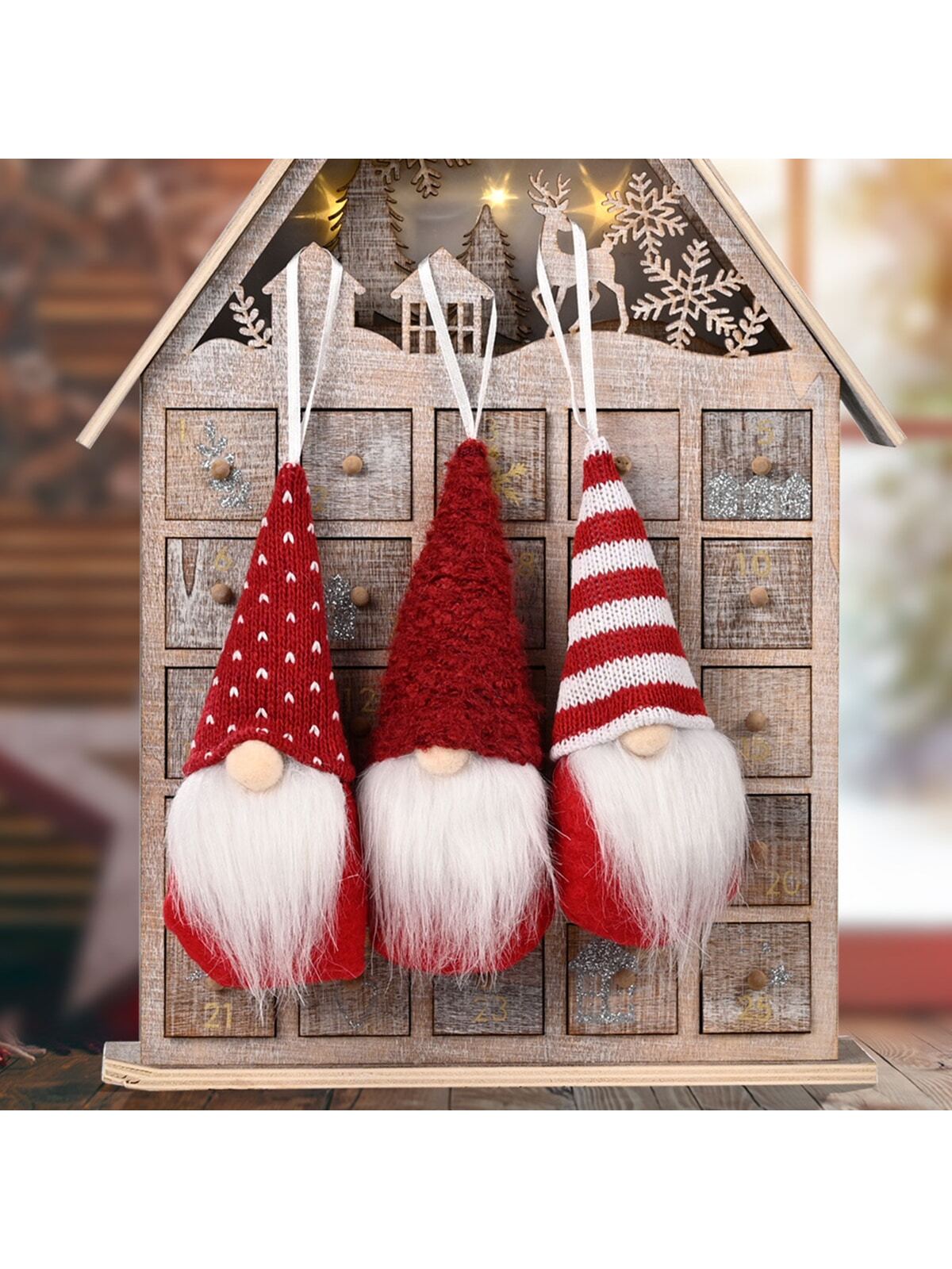 3pcs Christmas Decoration Hanging Ornaments Red Knitting Set Knitted Material Daily Decorative Pendant For Christmas Tree