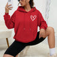 EZwear Heart Print Kangaroo Pocket Drop Shoulder Drawstring Hoodie