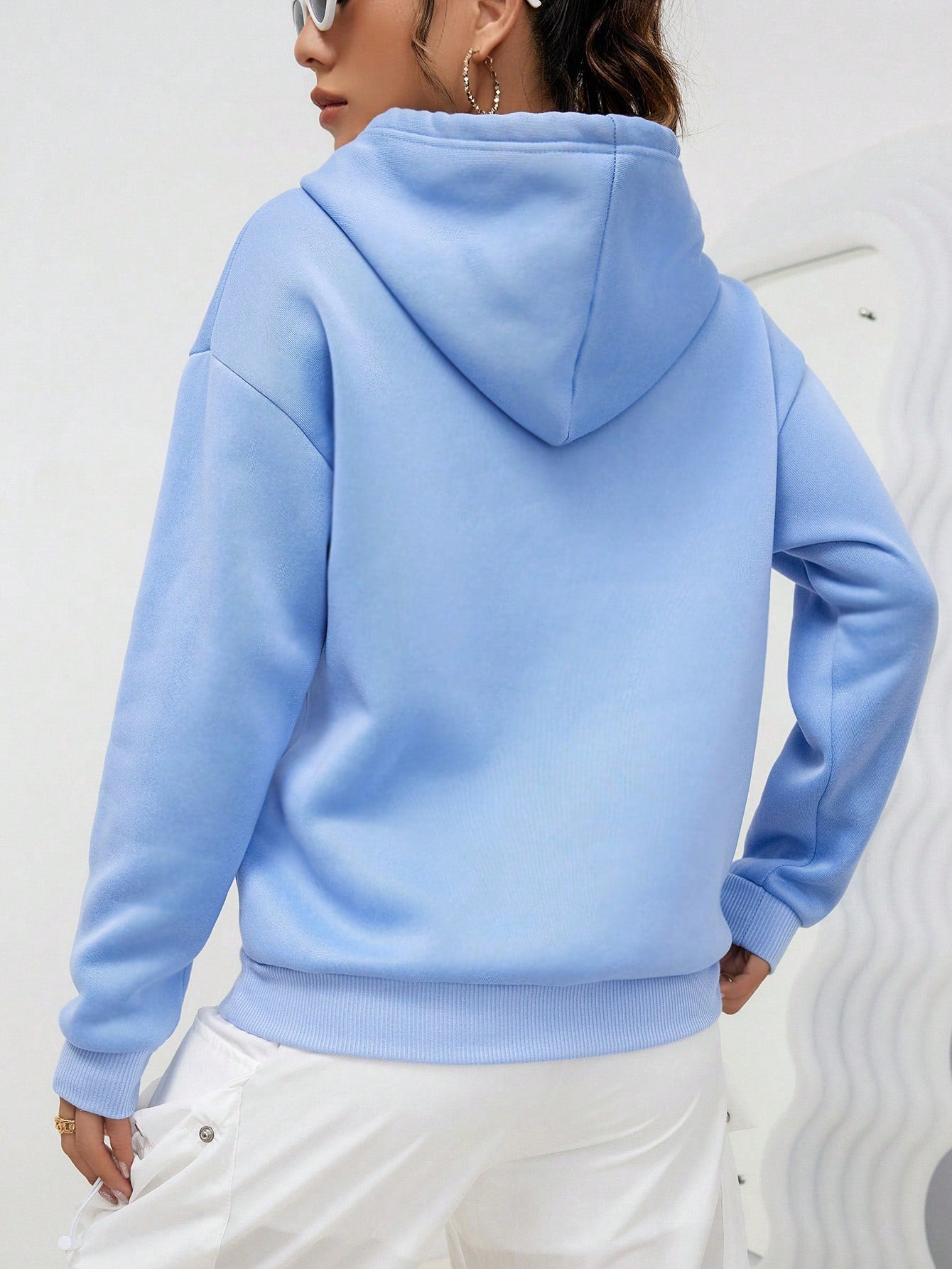 INAWLY Letter Graphic Kangaroo Pocket Drop Shoulder Drawstring Hoodie