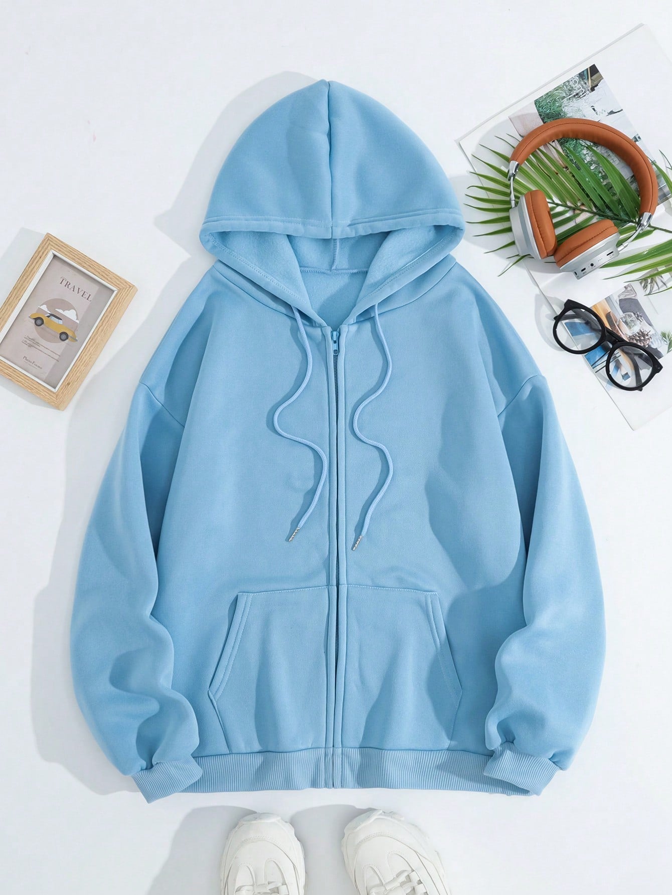 INAWLY Solid Drawstring Pocket Zip Up Thermal Lined Hoodie,Long Sleeve Tops