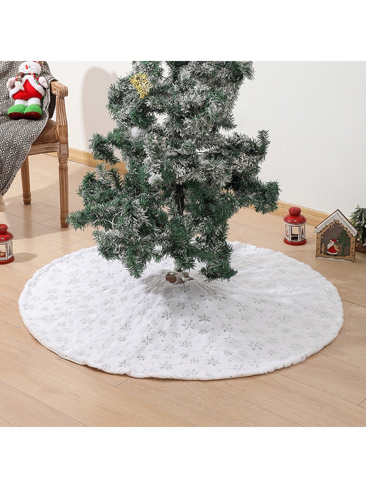 1pc Silver Snowflake Design Christmas Tree Skirt For Holiday Party Decoration