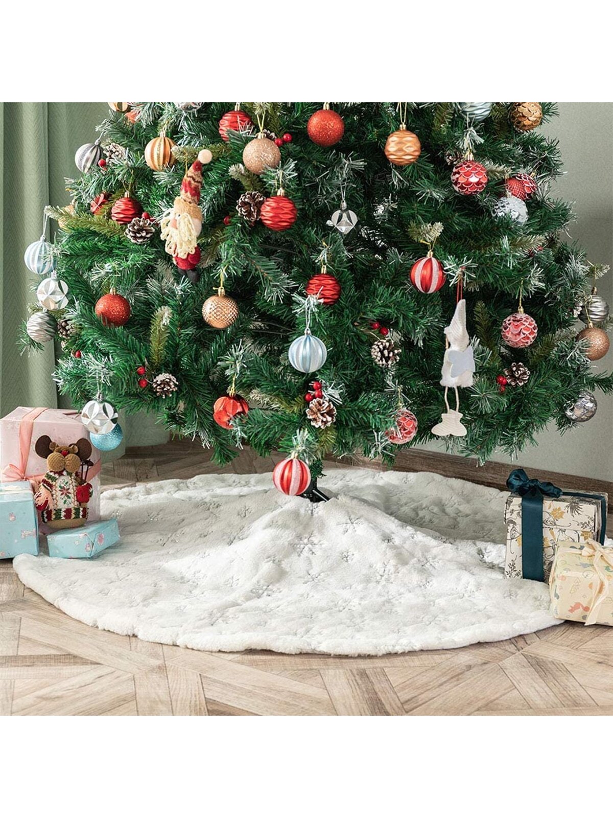 1pc Silver Snowflake Design Christmas Tree Skirt For Holiday Party Decoration