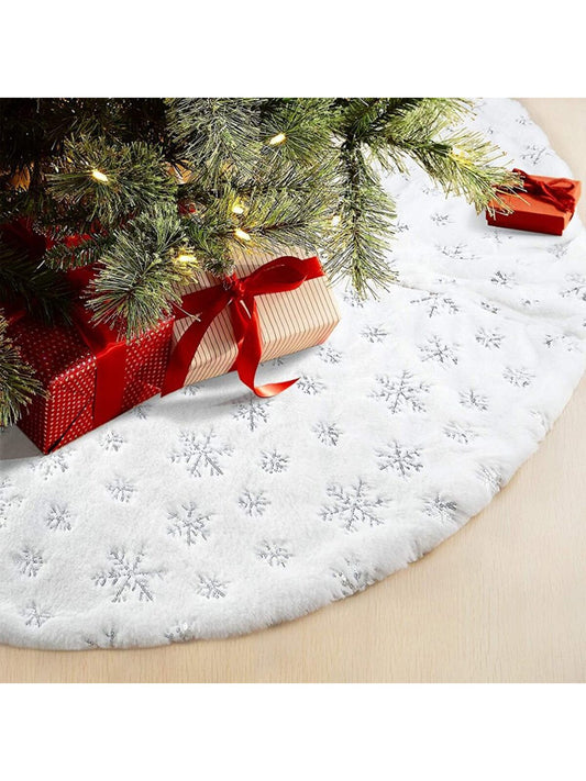 1pc Silver Snowflake Design Christmas Tree Skirt For Holiday Party Decoration