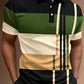 Manfinity Homme Men Work Casual Striped Print Colorblock Button Polo Shirt, Boyfriend Gift