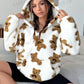 EZwear Bear Pattern Kangaroo Pocket Drop Shoulder Hooded Teddy Double-Faced Velvet Sweatshirt