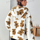 EZwear Bear Pattern Kangaroo Pocket Drop Shoulder Hooded Teddy Double-Faced Velvet Sweatshirt