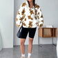 EZwear Bear Pattern Kangaroo Pocket Drop Shoulder Hooded Teddy Double-Faced Velvet Sweatshirt