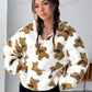 EZwear Bear Pattern Kangaroo Pocket Drop Shoulder Hooded Teddy Double-Faced Velvet Sweatshirt