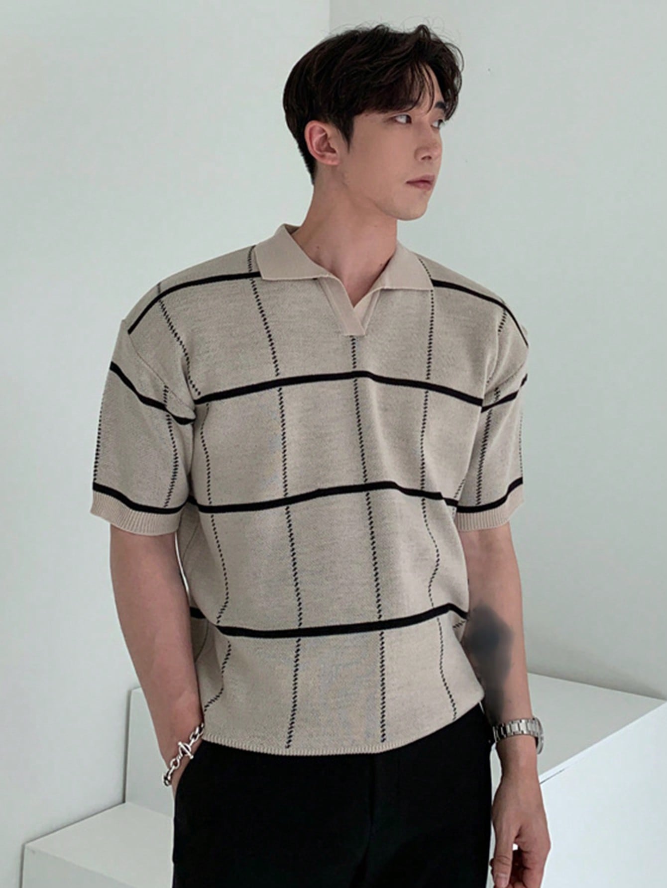 DAZY Men Plaid Pattern Polo Shirt