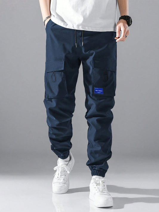 Manfinity Homme Baggy Men's Letter Patch Detail Flap Pocket Cargo Pants With Drawstring Waist