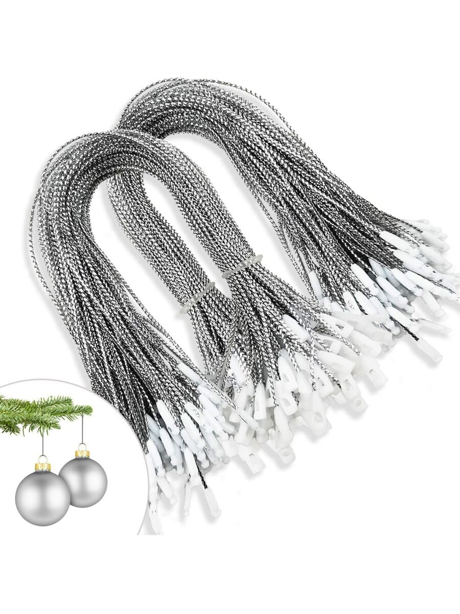 100Pcs Christmas Ornament Hooks Sliver String Hanger With Snap Locking Metallic Color String For Christmas Valentine's Day Party Hanging Ropes