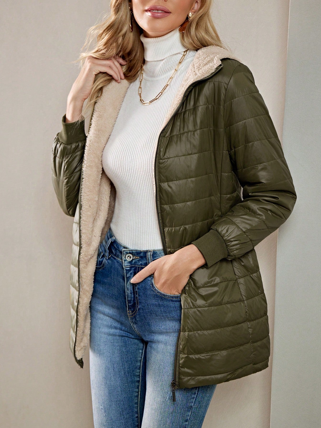 Aveloria Modichic Casual Versatile Solid Color Fleece Hooded Padded Padded Coat, Winter Clothes