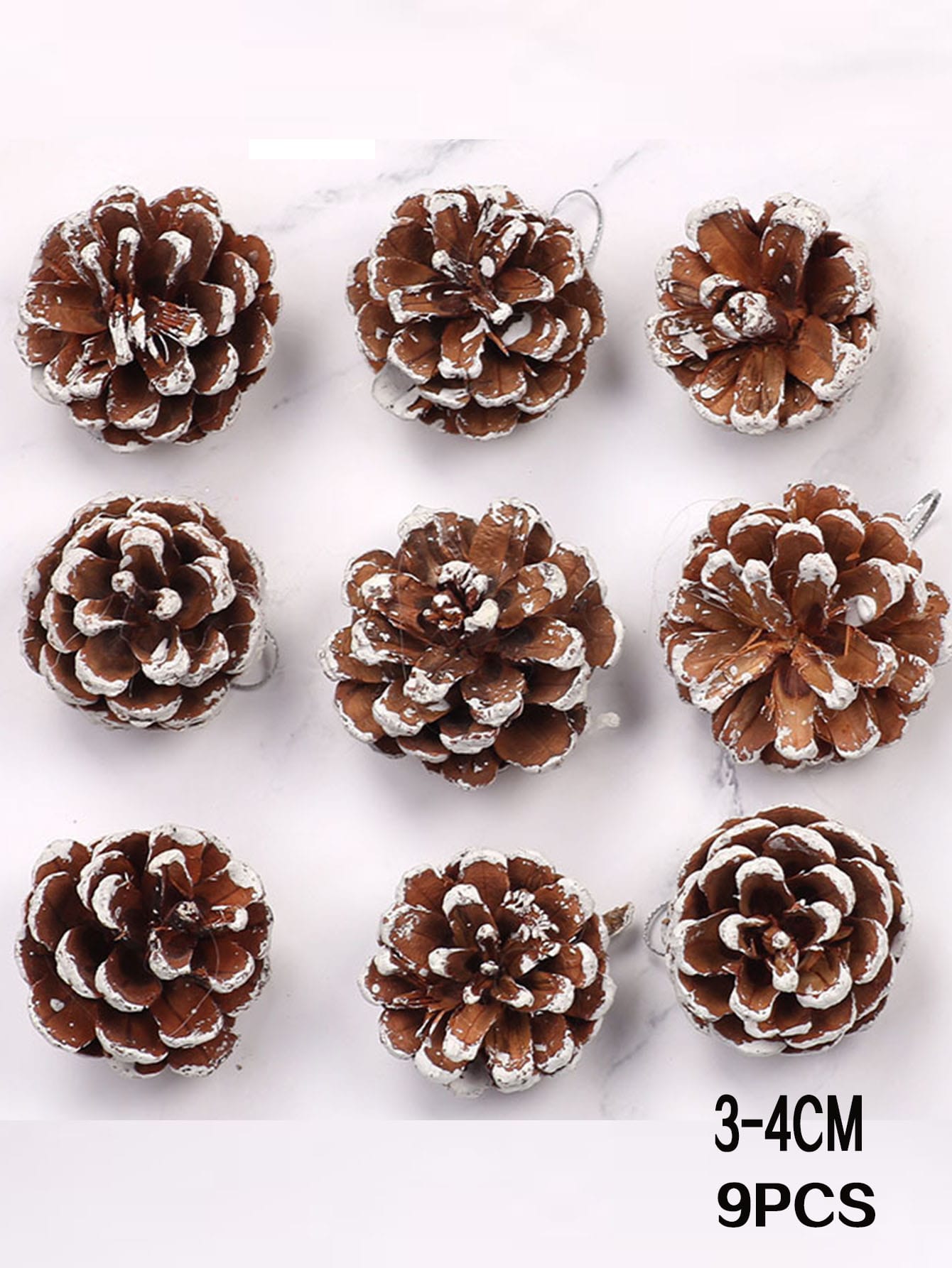 9pcs/Pack Christmas Tree Decoration Pine Cone Pendant Diy Pine Tree Atmosphere Hanging Ornaments, White