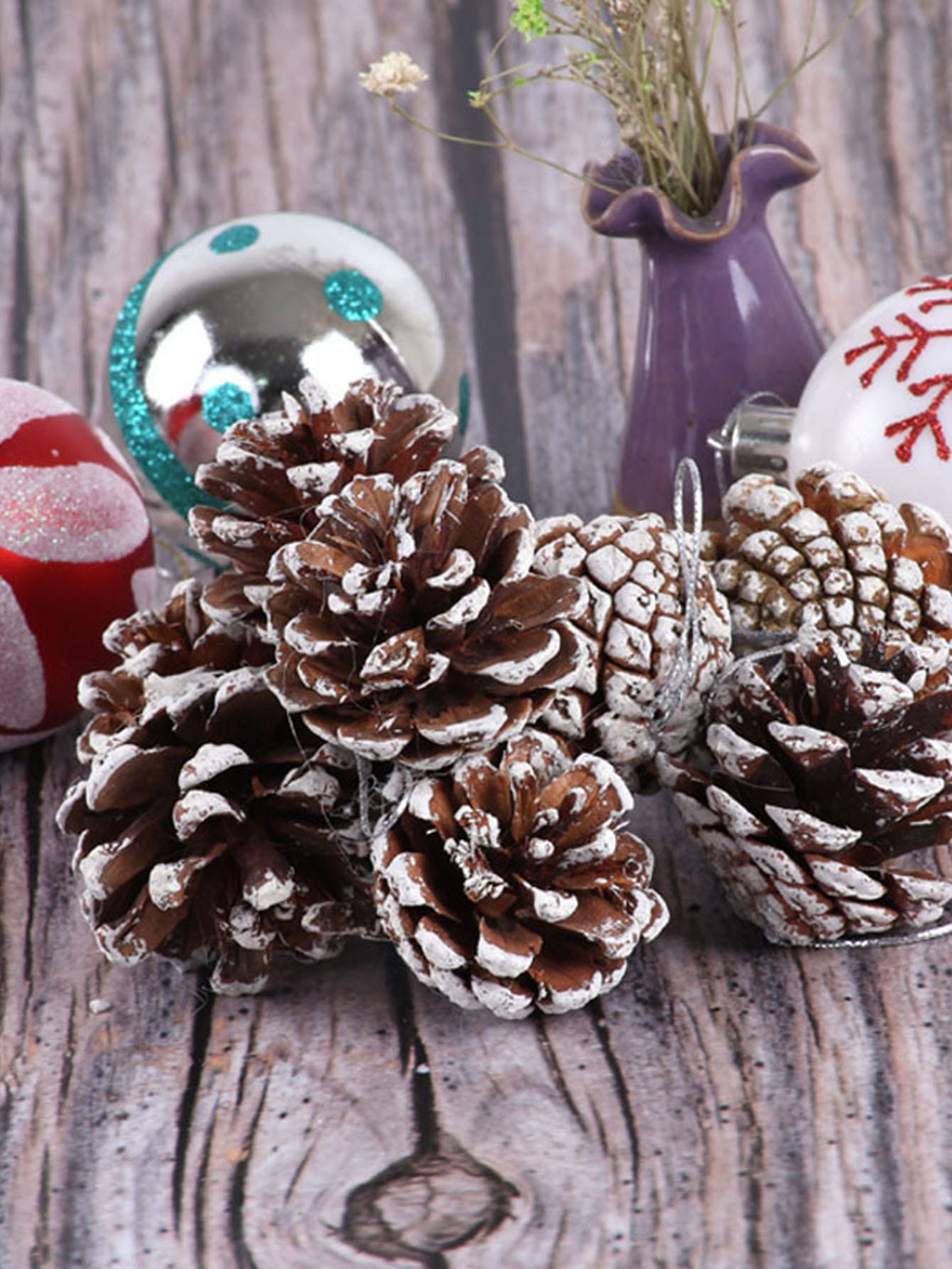 9pcs/Pack Christmas Tree Decoration Pine Cone Pendant Diy Pine Tree Atmosphere Hanging Ornaments, White