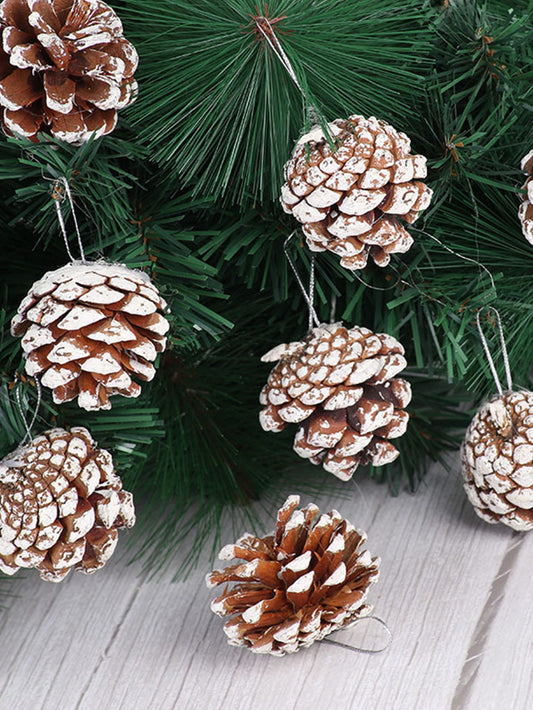 9pcs/Pack Christmas Tree Decoration Pine Cone Pendant Diy Pine Tree Atmosphere Hanging Ornaments, White